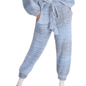 LoveShackFancy Blossom Wool Pants Chunky Knit Joggers Lounge Size XS Blue